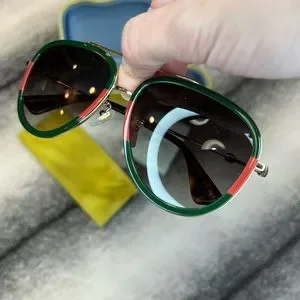 Gucci GG0062S Aviator Green/Red Web Logo Stripe Detail Sunglasses Gucci | Accessories | Gucci Gg062s Aviator Greenred Web Logo  main image 3